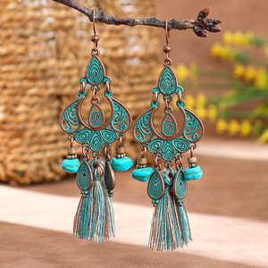 Boucles d'oreilles pendantes bohèmes à pampilles en alliage plaqué bronze antique pour femme, bijoux de fête, ensemble de boucles d'oreilles pendantes tendance - Product Image 2