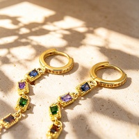 Boucles d'oreilles créoles pour femmes, bijoux de luxe en argent sterling 925 avec pierres CZ multicolores, bijoux fins, vente en gros