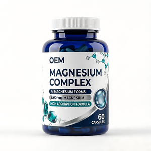 Complejo de Magnesio OEM ODM GMP Halal, 60 Cápsulas, 350 mg por Porción, 4 Formas: Glicinato, Citrato, Malato, Taurato - Product Image 1
