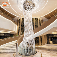 Lustre en colonne de cristal |   Escalier en colimaçon sur mesure, éclairage LED, acier inoxydable, garantie 5 ans pour hôtel de luxe