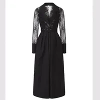 Robe élégante à manches longues en polyester uni pour femmes, disponible en noir, bleu et abricot, vente en gros