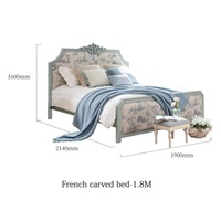 Lit king de luxe français de 1.8m avec rangement Ensemble de chambre à coucher rembourrée en bois massif et tissu de style américain simple