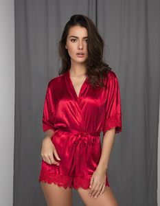 Pyjama Court Pour Femme Rouge Style Coréen Girly 100% Polyester Été Vente en Gros Pas Cher - Product Image 3