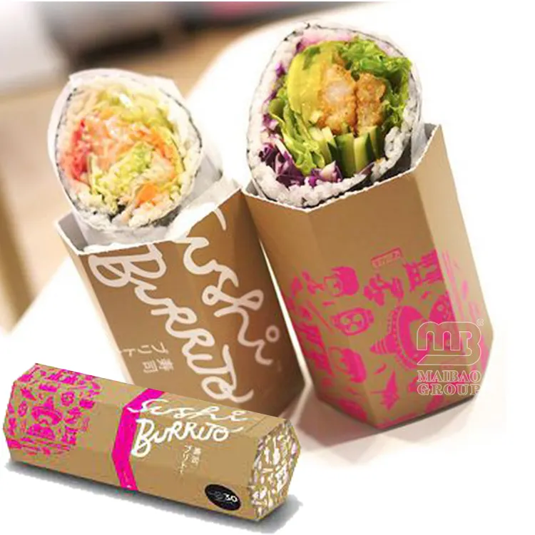 Kebab sekali pakai makanan cepat saji kotak kemasan rol ayam kertas kustom kotak kemasan bungkus Burrito Sushi kotak kertas Burrito