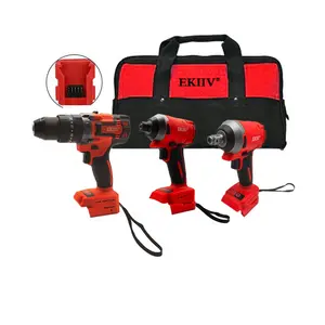 工厂畅销Ekiiv 21V 4.0/5.0/6AH专业维修工具电动手钻工具套装相同红色电池套件组合