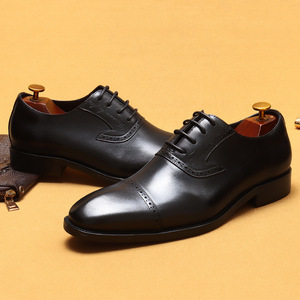 Chaussures Richelieu en cuir véritable pour hommes, à bout pointu, à lacets, couleur unie, pour le travail, semelle extérieure en caoutchouc, toutes saisons, vente en gros - Product Image 4