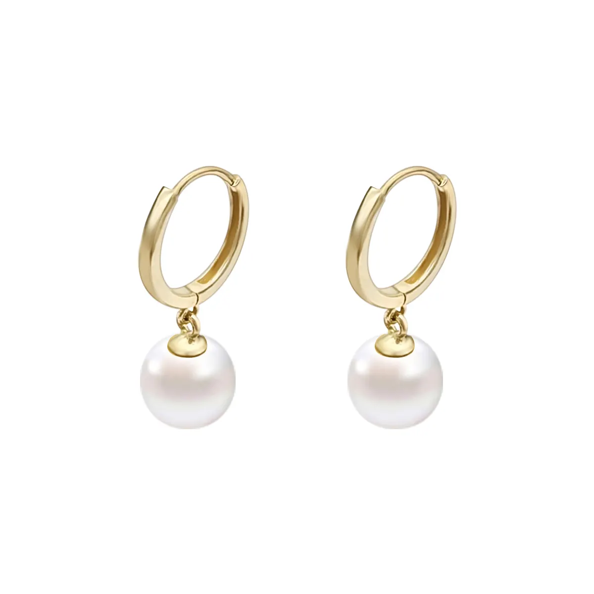 New Arrival Luxury 14K Solid Gold Huggie Earrings Hoop with 8mm Freshwater Pearl Jewelry for Women Gifts