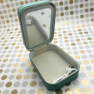 Portable Leather Makeup Case Jewelry Cosmetic Travel Organizer Custom Green Beauty Case <b>with</b> LED <b>Mirror</b> - Product Image 1