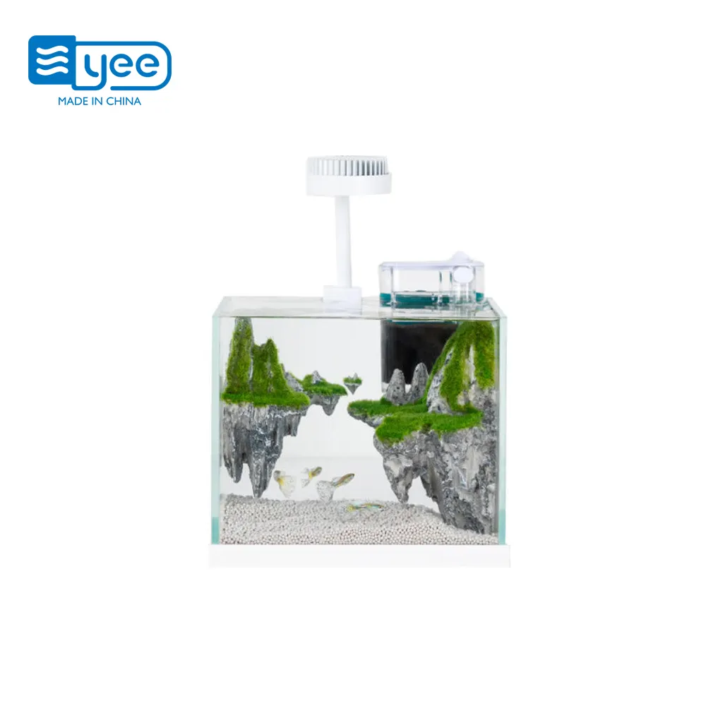 Yee Aquarium Schoonmaken Glas Kleine Aquarium Starter Kit Tafelblad Kamer Decoratie Met Led Light Trim En Whisper Filter