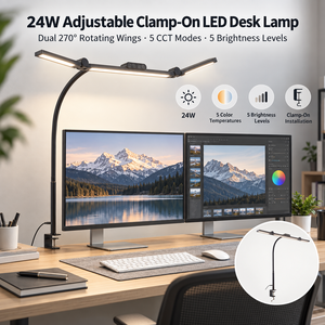 Lampada da Scrivania <span class=keywords><strong>LED</strong></span> OEM 24W con Morsetto, Nera e Bianca, Spina US/EU, Luce Regolabile per Ufficio, Lettura e Lavoro Creativo - Product Image 2