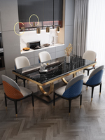 Meubles de restaurant de luxe, ensemble de table à manger, table à manger en marbre pour 6 personnes, or