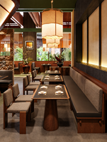 Restaurant-Renovierungsunternehmer Modernes Massivholz-Panel Quadratisches 6-Sitzer Esszimmer-Set Tisch Stühle Bistro Gewerbliche Qualität