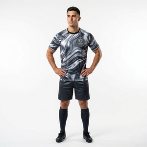 Maillot de football unisexe sublimé gris et noir à motif tourbillonnant, sans manches, col rond, anti-humidité, 100 % polyester - Product Image 1