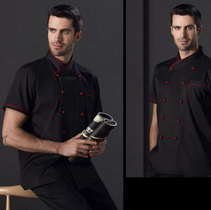 Vêtements de chef professionnels noirs à manches courtes pour la cuisine, bar, uniforme de chef doux avec poche, veste de <span class=keywords><strong>cuisinier</strong></span> unisexe respirante - Product Image 3