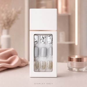 Boîte cadeau personnalisée en carton mat blanc, à couvercle coulissant, deux pièces, avec fenêtre frontale et ligne dorée rose pour capsules d'<span class=keywords><strong>ongles</strong></span>, vente en gros - Product Image 1