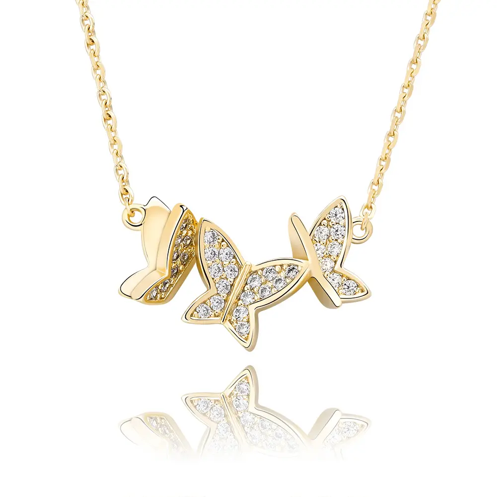 Оптовая продажа, женское элегантное ожерелье с фианитами, ювелирное ожерелье из 925 стерлингового серебра, цепочка с подвеской-бабочкой