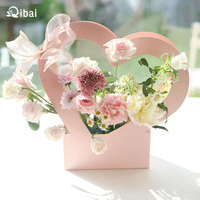 Qibai Saint Valentin fleur sac à main coeur évidé boîte à fleurs à main arrangement de fleurs boîte bouquet emballage papier boîte