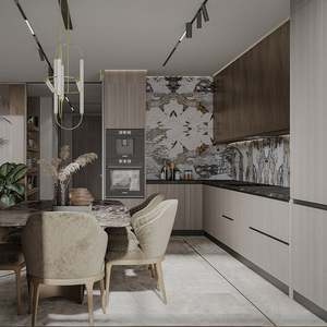 Mueble de Almacenamiento Moderno de Alta Gama para Cocina y Restaurantes, Encimera de Cocina Integrada de Madera con Refrigerador - Product Image 1