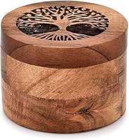 Petite boîte à bagues artisanale en bois naturel, mini boîte ronde en bois massif, boîte de rangement DIY