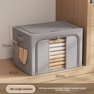 Boîte de rangement pliable en tissu coton-lin à <span class=keywords><strong>double</strong></span> porte avec poche latérale pour vêtements, jouets et organisation de la chambre à coucher - Product Image 6