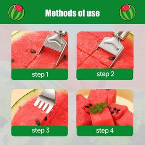 Novedad 2025: Cortador de Frutas Manual 2 en 1 de Acero Inoxidable con Doble Cabezal, Mandolina, Cuchillo y Tenedor para Sandía, Utensilio de Cocina para el Hogar - Product Image 3