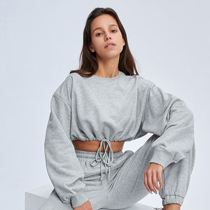 New Trend Solid <b>Sport</b> Crop <b>Top</b> Casual Loose Activewear Drawstring Plus Size Eco-Friendly Breathable Elastic Stretchy Stock - Product Image 2