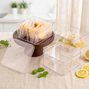 Boîte carrée multifonction en plastique transparent avec couvercle, récipient de qualité alimentaire pour biscuits, pâtisseries, emballage cadeau, présentoir - Product Image 1