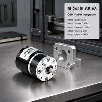 Moteur à engrenages sans balais BL2418I-GB-V3 CDM 24V 69RPM, couple 0,22Nm, 2,04W, fixation par bride, compact, pour usage domestique intégré