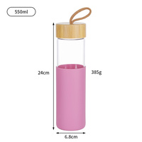 Bouteille d'eau en verre borosilicate personnalisée de 550 ml avec manchon en silicone, couvercle en bambou, sans BPA, anti-fuite, couvercle à visser