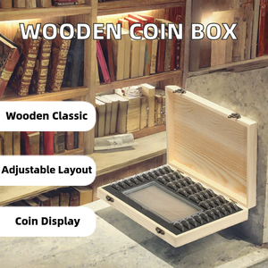 Classic Square Wooden Jewelry <b>Box</b> Flexible for Coin Banknote <b>Storage</b> 40 Coins 100 Banknotes Capacity Commemorative Collection - Product Image 2