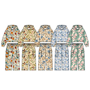 Précommande : Ensemble de vêtements pour bébés filles, haut à capuche à fleurs à manches longues et pantalon <span class=keywords><strong>cargo</strong></span> à poches, collection automne, vêtements pour enfants - Product Image 1