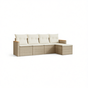Conjunto de Sofás Modulares de Ratán Beige para Jardín, Muebles de Exterior con Diseño Acolchado Cómodo y Elegante - Product Image 1