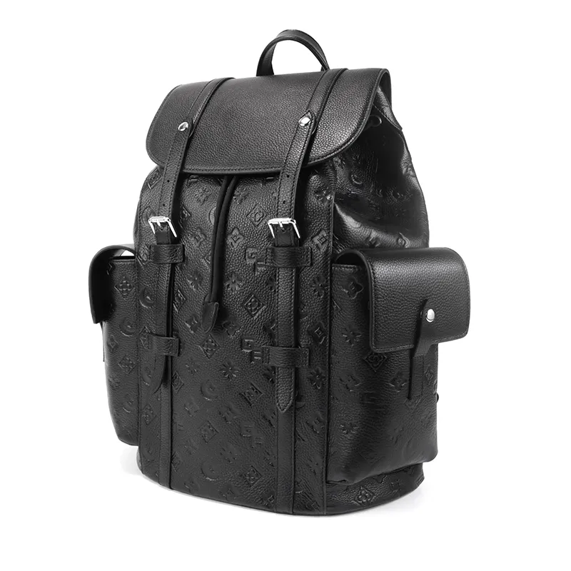 Customized Luxury Backpack With Full Embossed Monogram Pattern And Laptop Pocket For Business Trip Or Outside Activity