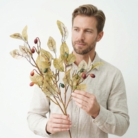 Branche d'acorn artificielle de 68 cm avec feuilles de chêne, fausse branche de baies d'automne pour la décoration de table de Thanksgiving