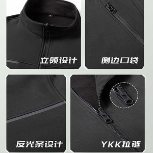 Men's Stand Collar Waterproof Fleece Lined Jacket Thickening Loose Fit Sports Outerwear With Reflective Strip - Product Image 5