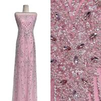 Tissu de dentelle haut de gamme pour robe, brodé de perles tubulaires et de paillettes exquises, pour l'industrie de la broderie tridimensionnelle en gros