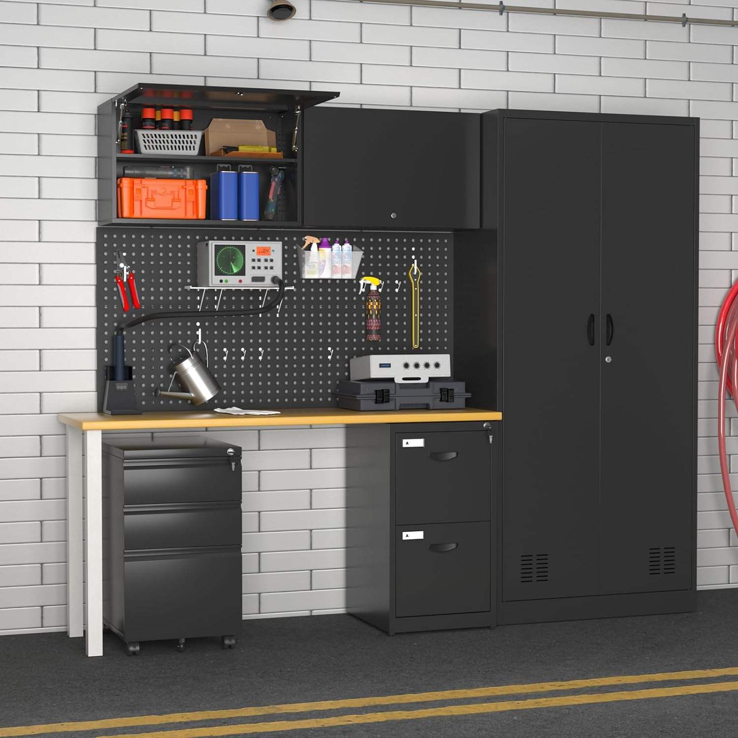 アップフリップドア付きウォールキャビネット、ロック付き壁掛け