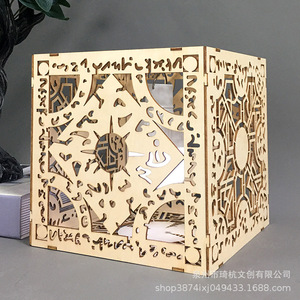 Lanterne en bois ajourée carrée en MDF, décoration d'intérieur, porte-bougie lumineux pour salon, balcon, couloir - Product Image 2