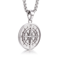IDEAGEMER accessoire personnalisé rétro de haute qualité collier boussole en argent Sterling avec chaîne à maillons et conception de plaque d'étoile pour les hommes