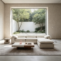 Canapé modulaire en L VERSYY, style nuage français, en tissu coton-lin, couleur crème, sans structure, décontracté et minimaliste, best-seller