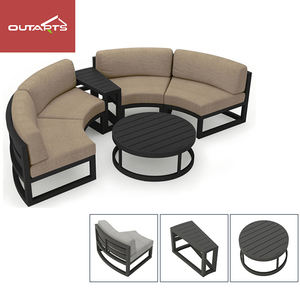 Conjunto de Sofá Redondo Seccional com Estrutura Metálica, Sofá de Jardim em Alumínio com Almofadas Impermeáveis - Product Image 6