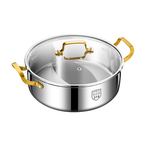 316 Stainless Steel Hot <b>Pot</b> 4.1L-6L <b>Large</b> Capacity Thickened With Lid For Home Use Induction Cooker - Product Image 1