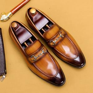 Zapatos casuales de cuero, zapatos casuales de negocios para hombre, mocasines de cuero genuino con punta en pico para hombre - Product Image 1