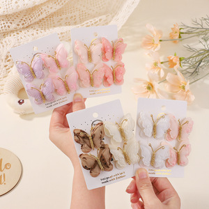 Set di 4 fermagli per capelli a forma di farfalla, in poliestere di alta qualità, per bambini, primaverili, alla moda, carini, fatti a mano, con clip a becco d'anatra. - Product Image 3