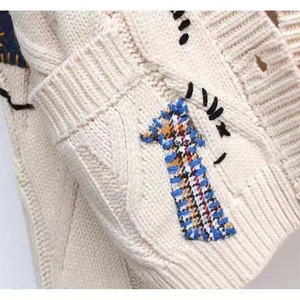 Women's Embroidered Knitted <b>Cardigan</b> Loose Fit Full Sleeve Vintage Style Single Breasted Medium <b>Thickness</b> Anti-Pilling - Product Image 4