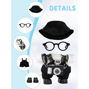 Conjunto de ropa de muñeca de juguete suave de 17cm, ropa de 6 piezas, sombrero, mono, camisa, zapatos, gafas, accesorio de cámara, traje - Product Image 2