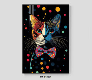 Retrato <span class=keywords><strong>de</strong></span> gato negro minimalista, arte <span class=keywords><strong>de</strong></span> pared <span class=keywords><strong>de</strong></span> diamantes, felino elegante con paisaje para decoración para sala <span class=keywords><strong>de</strong></span> estar - Product Image 1