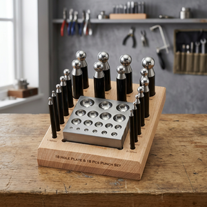 SUNTOOLS/STIPL 18 Cavity Plate 18 Pcs <b>Punch</b> <b>Set</b> Stainless Steel Jewelry Dapping Tools for DIY Irregular Shape Jewelry Setting - Product Image 4