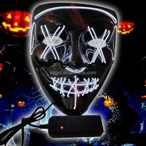 Máscara brilhante de led neon, máscara assustadora de led neon, para festival de festa, halloween