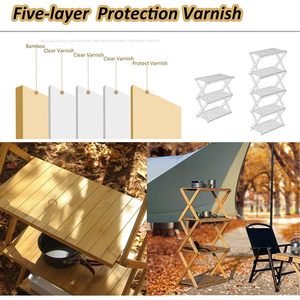 Bamboo Folding Rack 70x25x89cm Portable <b>Outdoor</b> Camping <b>Table</b> For <b>BBQ</b> Travel Indoor Use - Product Image 5